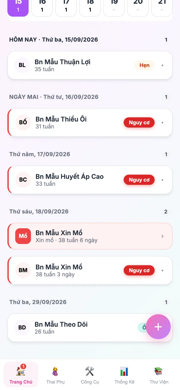 Nhóm ngày có lịch xin mổ