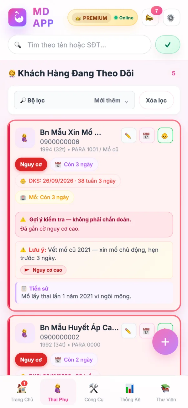 Danh sách thai phụ
