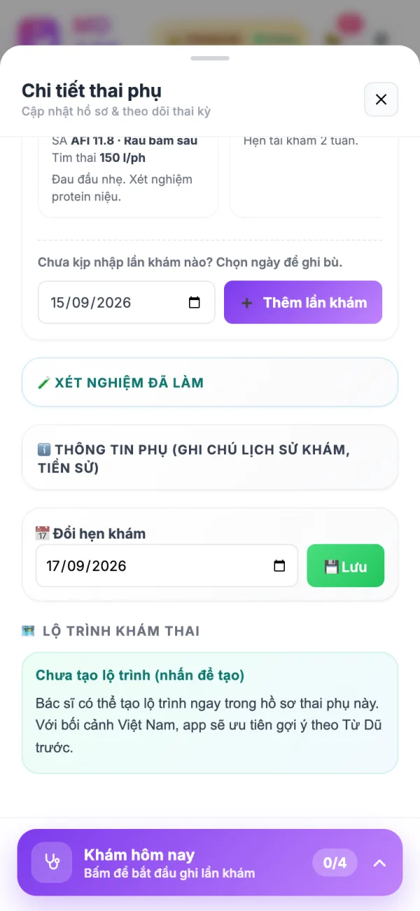 Lộ trình khám thai trong hồ sơ