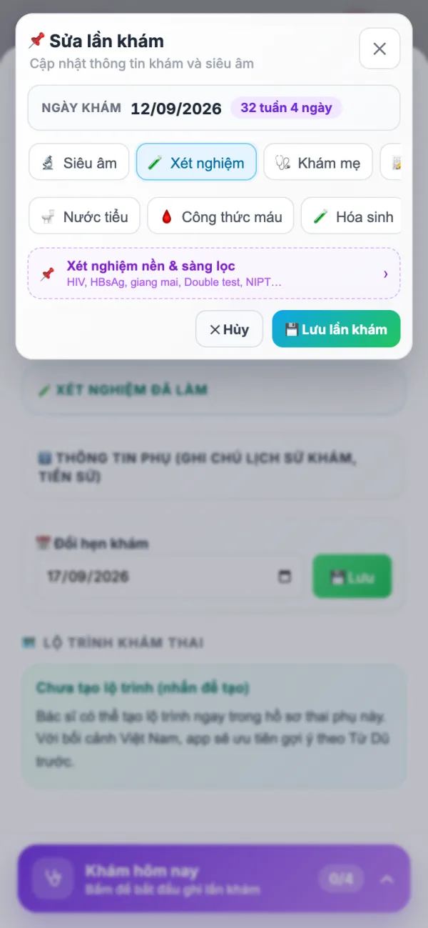 Xét nghiệm trong lần khám