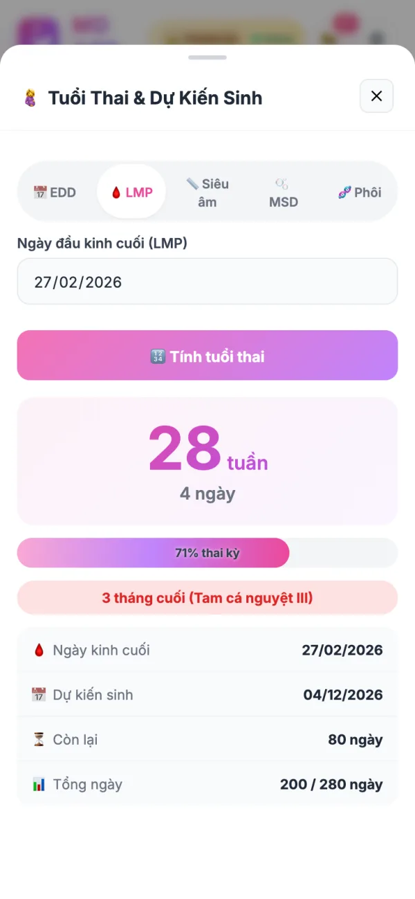 Tuổi thai và dự kiến sinh