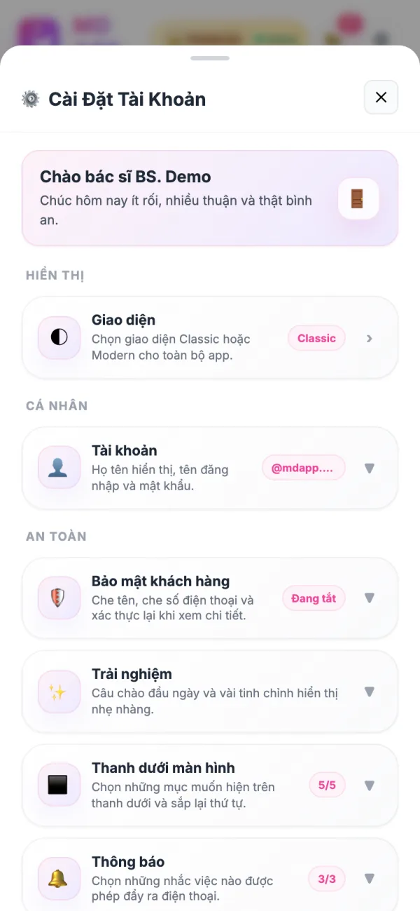 Cài đặt tài khoản