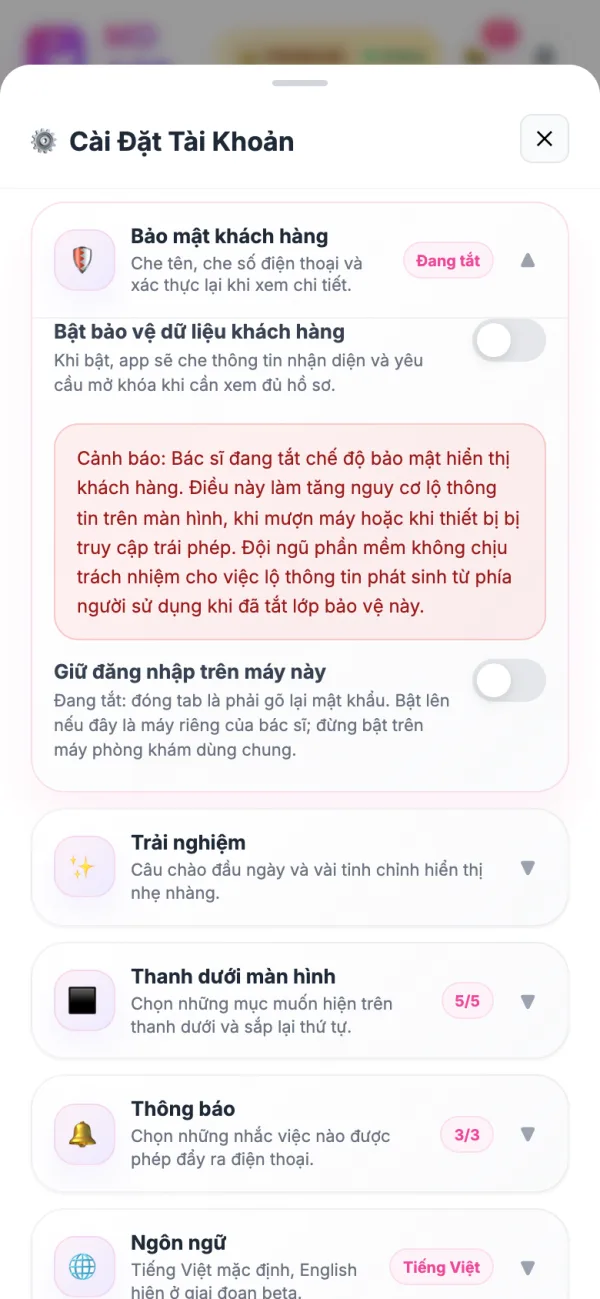 Bảo mật khách hàng