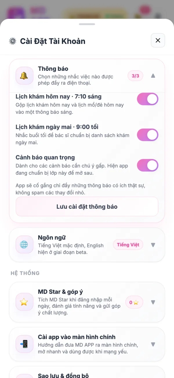 Cài đặt thông báo