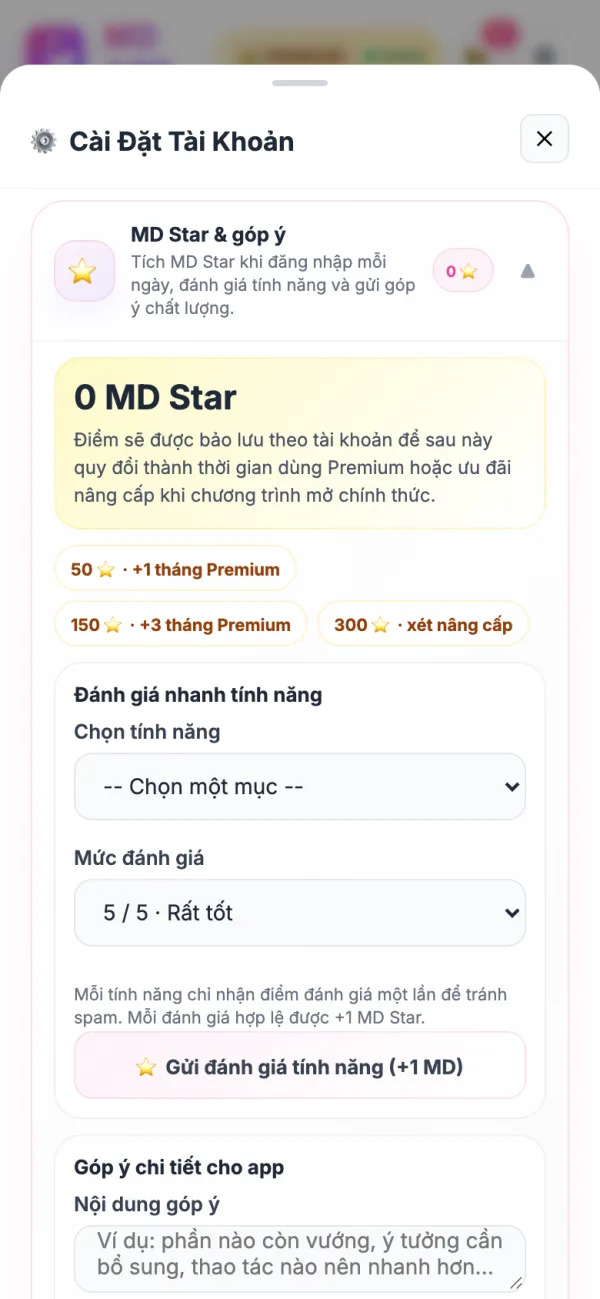 MD Star và góp ý