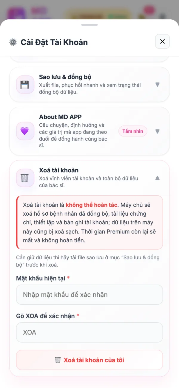 Xoá tài khoản