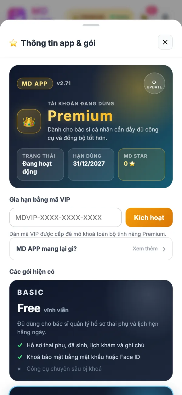 Thông tin app và gói