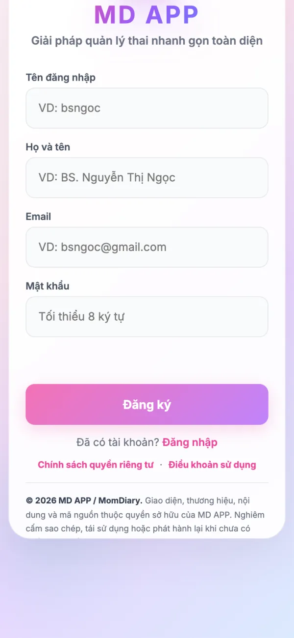 Màn hình đăng ký tài khoản